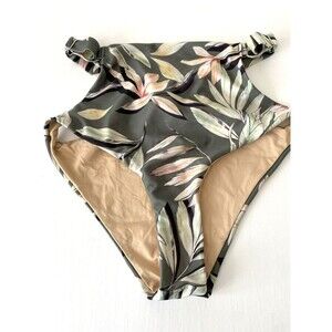 Minkpink Shady Fronds High Waist Bikini Swim Bottom Women Green Tropical Small